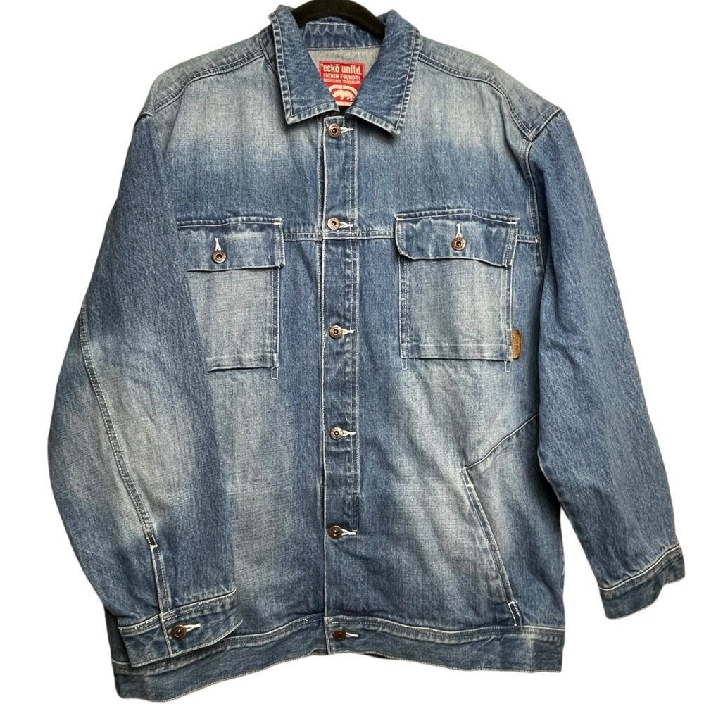 VTG Ecko Men’s Unlimited Baggy Fit Crossroads Denim Blue Jean Jacket Y2K Size XL